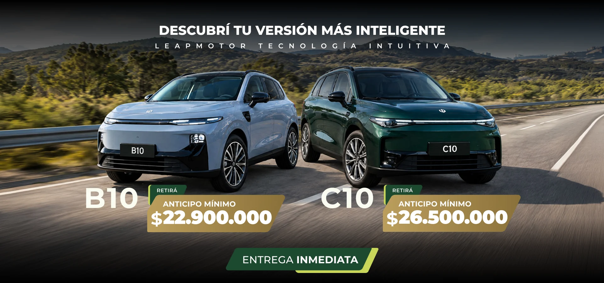 Leapmotor B10 y C10 en la ruta. B10: retirá con anticipo mínimo de $22.900.000. C10: retirá con anticipo mínimo de $26.500.000. Entrega inmediata.